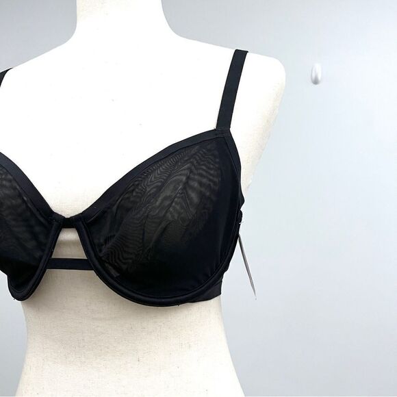 NWT Auden Sheer Mesh Unlined Demi Coverage Underwire Bra 34D Black - Picture 7 of 11